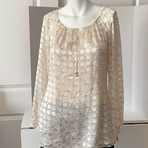 White House Black Market Cream Polka Dotted Long Sleeve Blouse